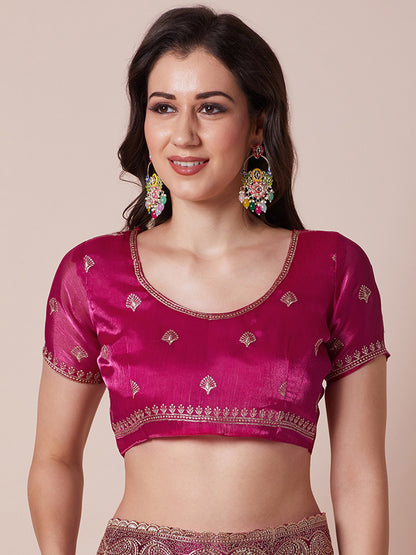 Pink Party Wear Organza Embroidered Saree