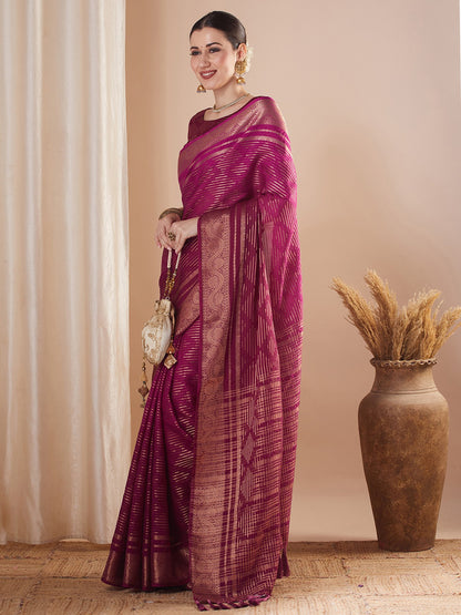 Magenta Banarasi Pure Georgette Woven Saree
