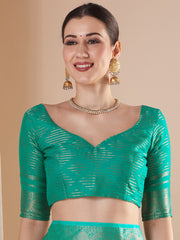 Turquoise Banarasi Pure Georgette Woven Saree