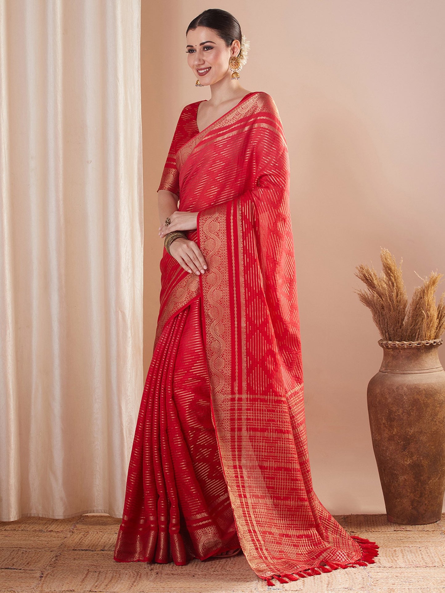 Red Banarasi Pure Georgette Woven Saree