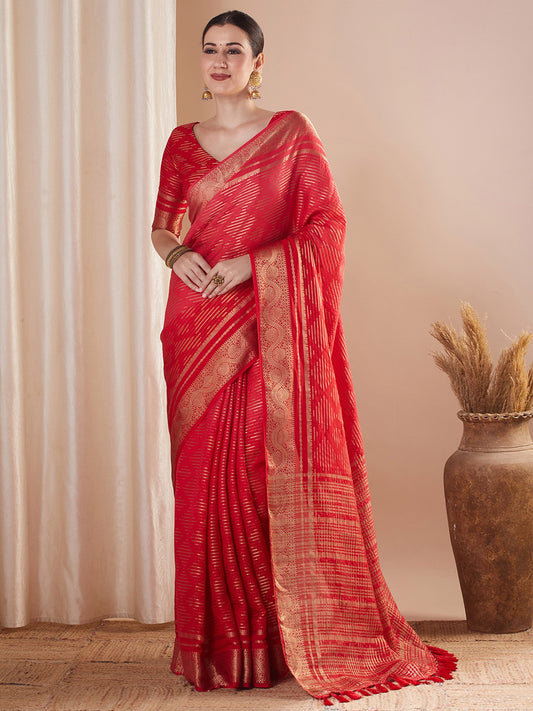Red Red Banarasi Pure Georgette Woven Saree