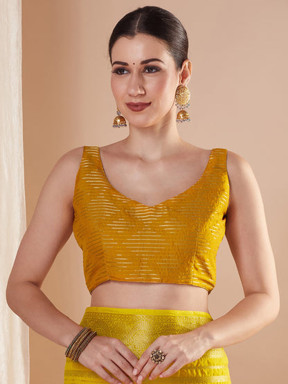 Yellow Banarasi Pure Georgette Woven Saree