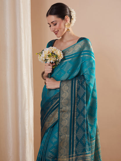 Blue Banarasi Pure Georgette Woven Saree