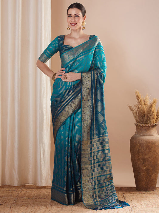 Blue Blue Banarasi Pure Georgette Woven Saree