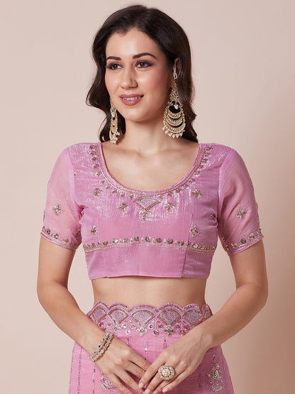 Pink Party Wear Pure Georgette Embellished Saree