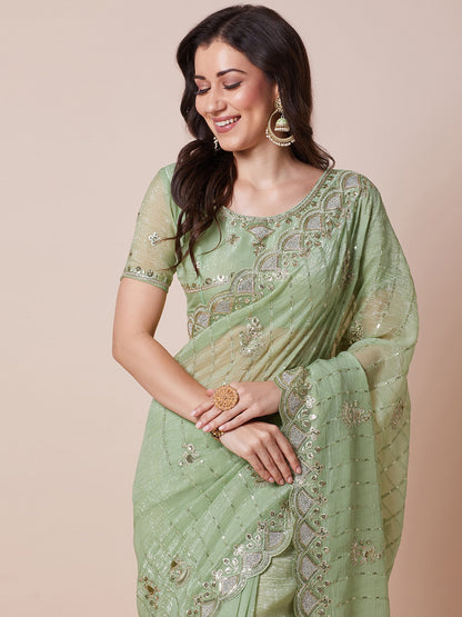 Light Party Wear Pure Georgette Embellished Saree