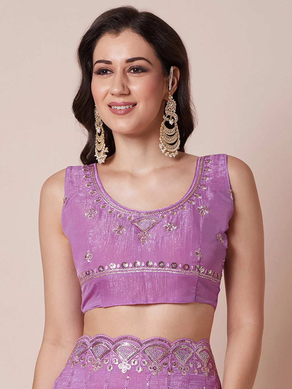 Lavendar Party Wear Pure Georgette Embellished Saree - The Dori Store