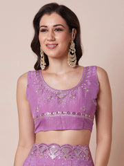 Lavendar Party Wear Pure Georgette Embellished Saree - The Dori Store