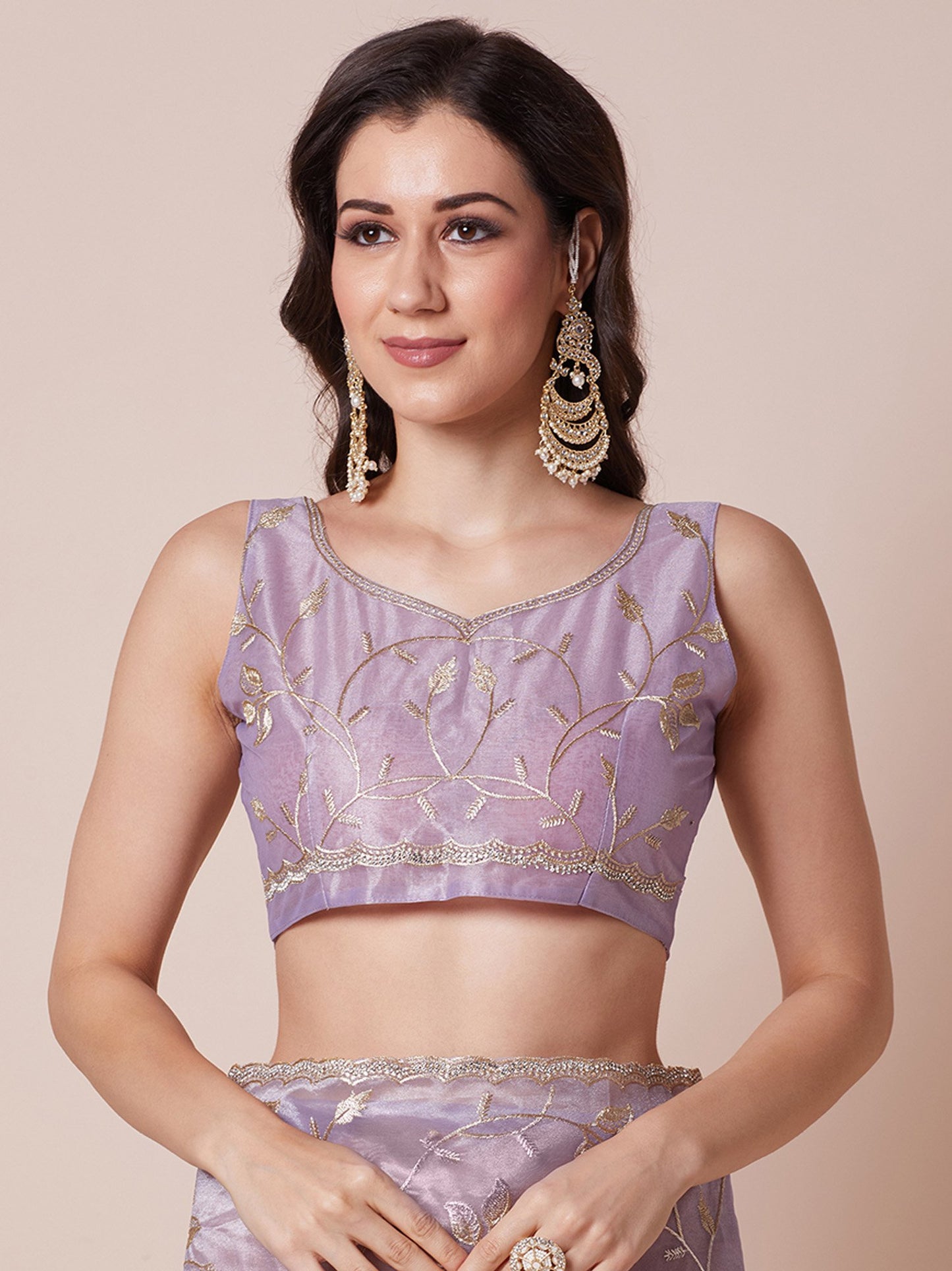 Lavendar Party Wear Net Embellished Saree