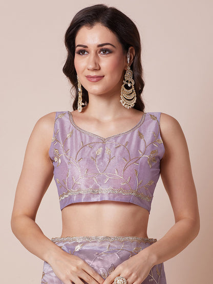 Lavendar Party Wear Net Embellished Saree