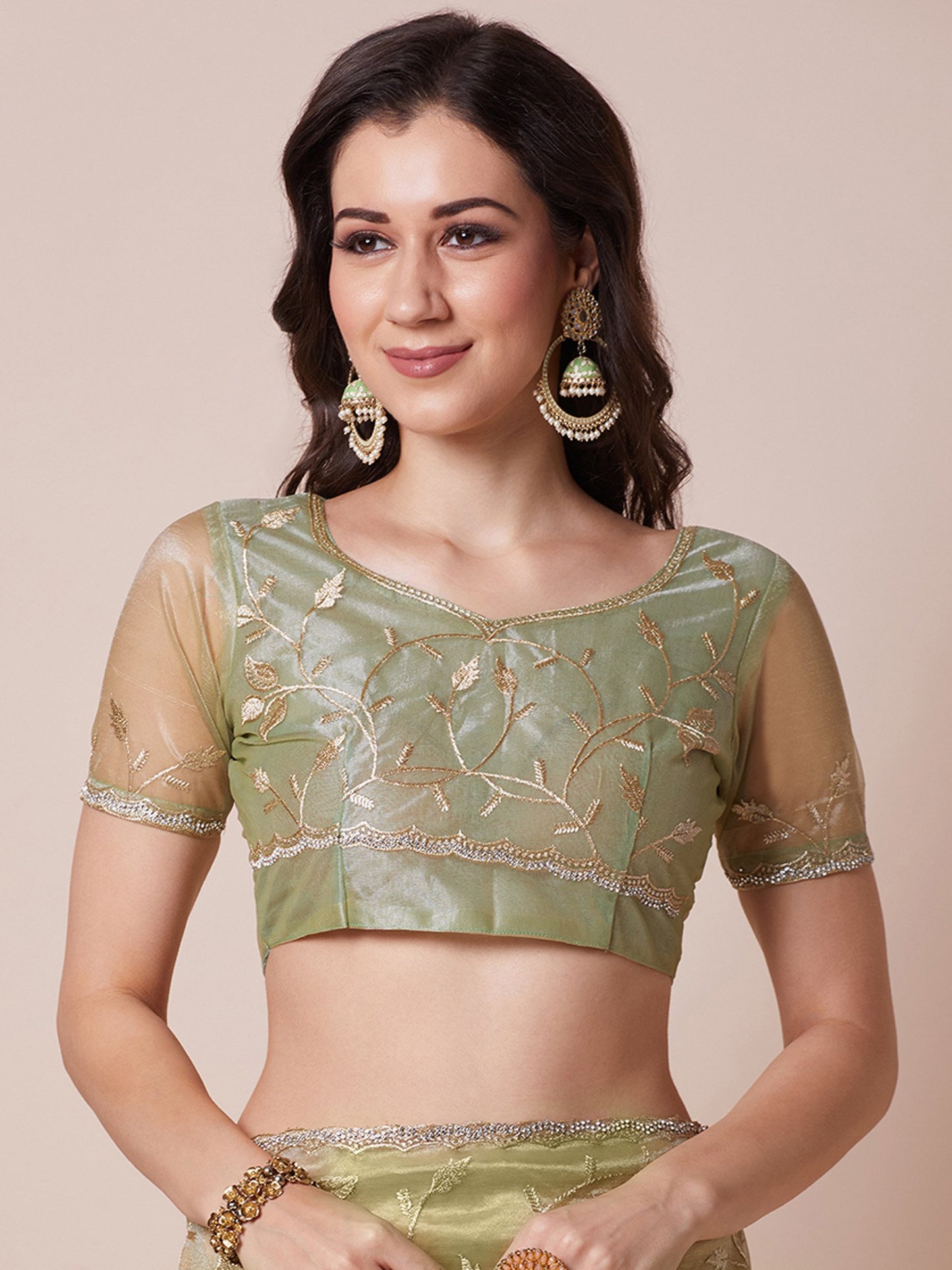 Light Party Wear Net Embellished Saree