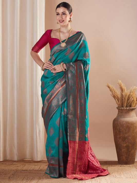 Blue Blue Banarasi Silk Blend Woven Saree