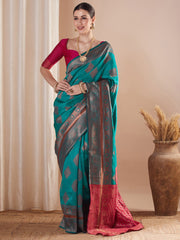 Blue Blue Banarasi Silk Blend Woven Saree