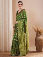 Green Banarasi Silk Blend Woven Saree