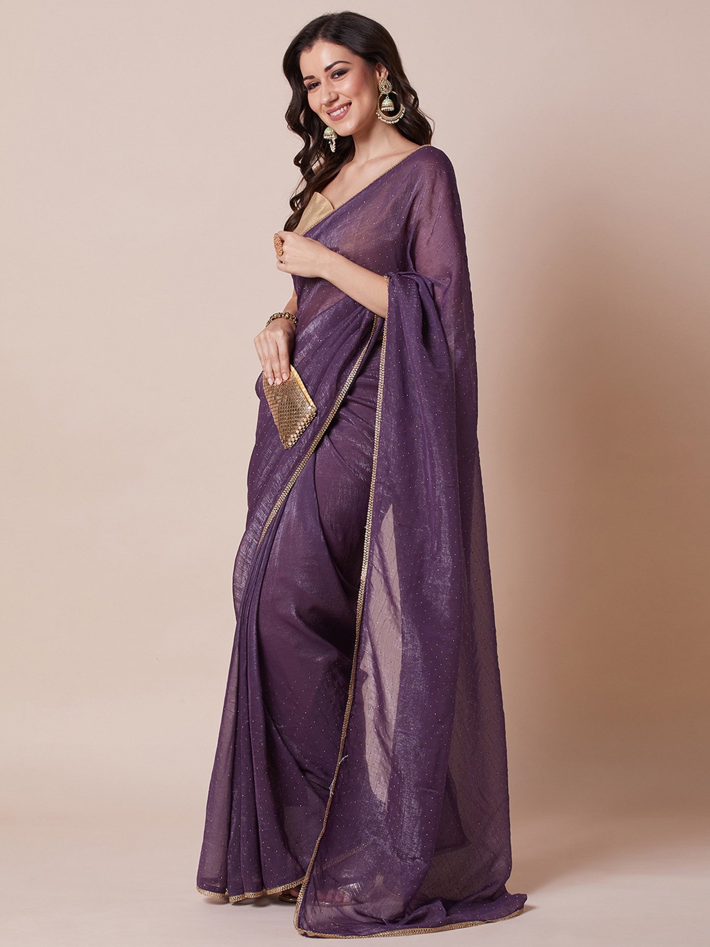 Purple Party Wear Satin Silk Embellished Saree