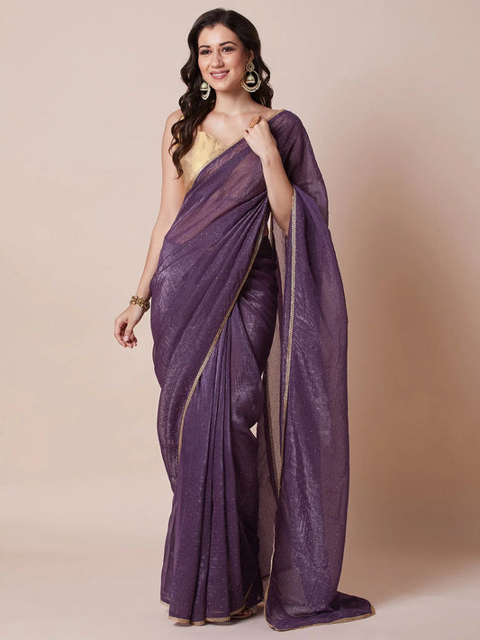 Purple Purple Party Wear Satin Silk Embellished Saree