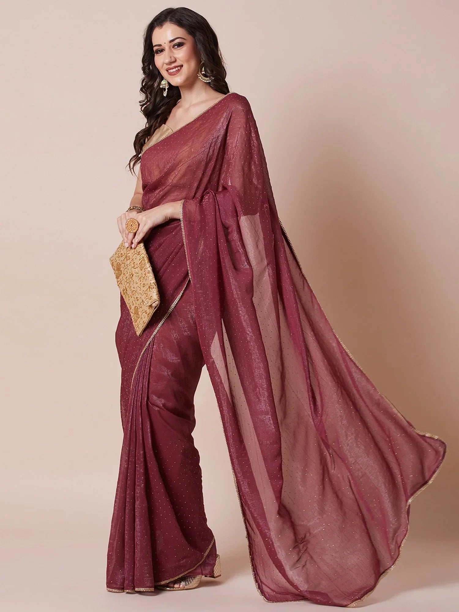 Maroon Party Wear Satin Silk Embellished Saree