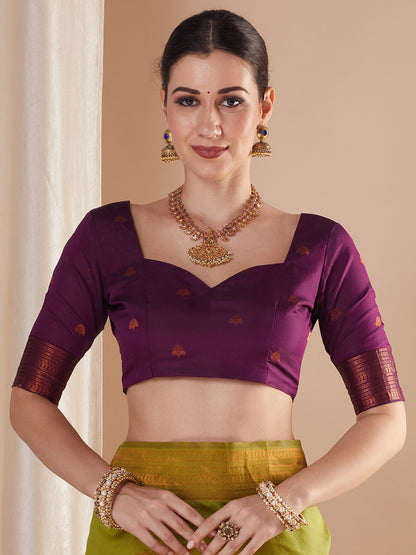 Olive Banarasi Silk Blend Woven Saree