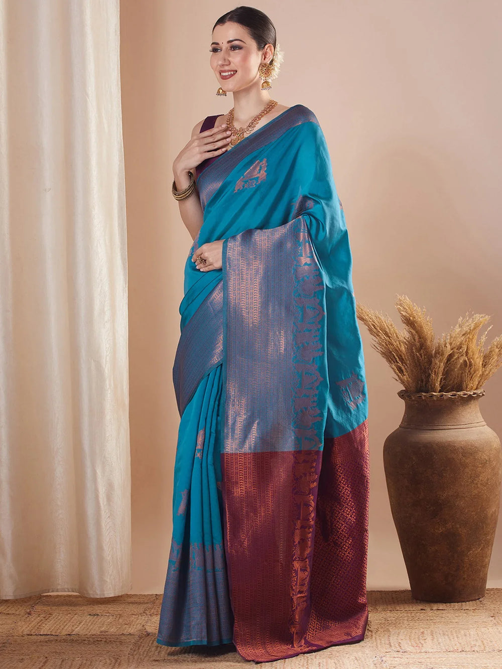 Light Banarasi Silk Blend Woven Saree - The Dori Store