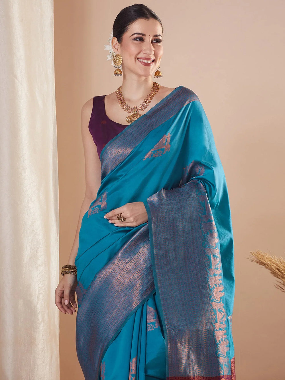 Light Banarasi Silk Blend Woven Saree - The Dori Store