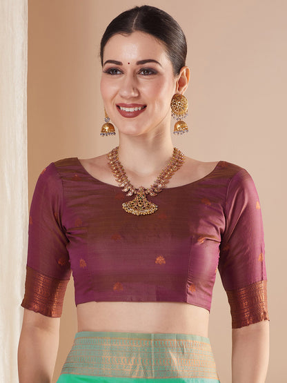 Turquoise Banarasi Silk Blend Woven Saree