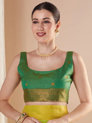 Lime Banarasi Silk Blend Woven Saree