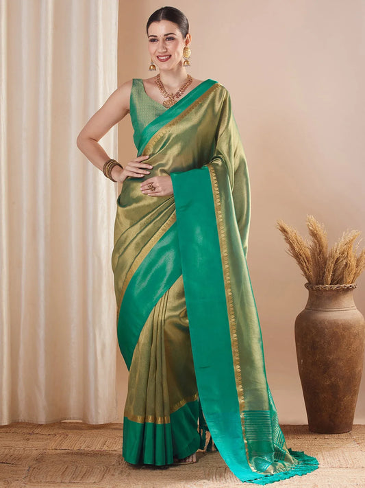 Green Gold Banarasi Tissue Woven Saree