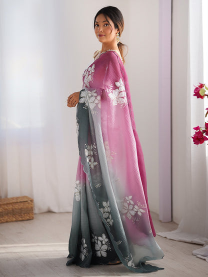 Pink Party Wear Chiffon Embellished Saree
