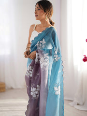 Blue Party Wear Chiffon Embellished Saree