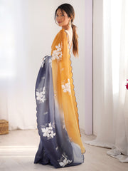 Mustard Party Wear Chiffon Embellished Saree