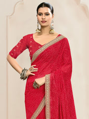 Red Party Wear Georgette Embroidered Saree