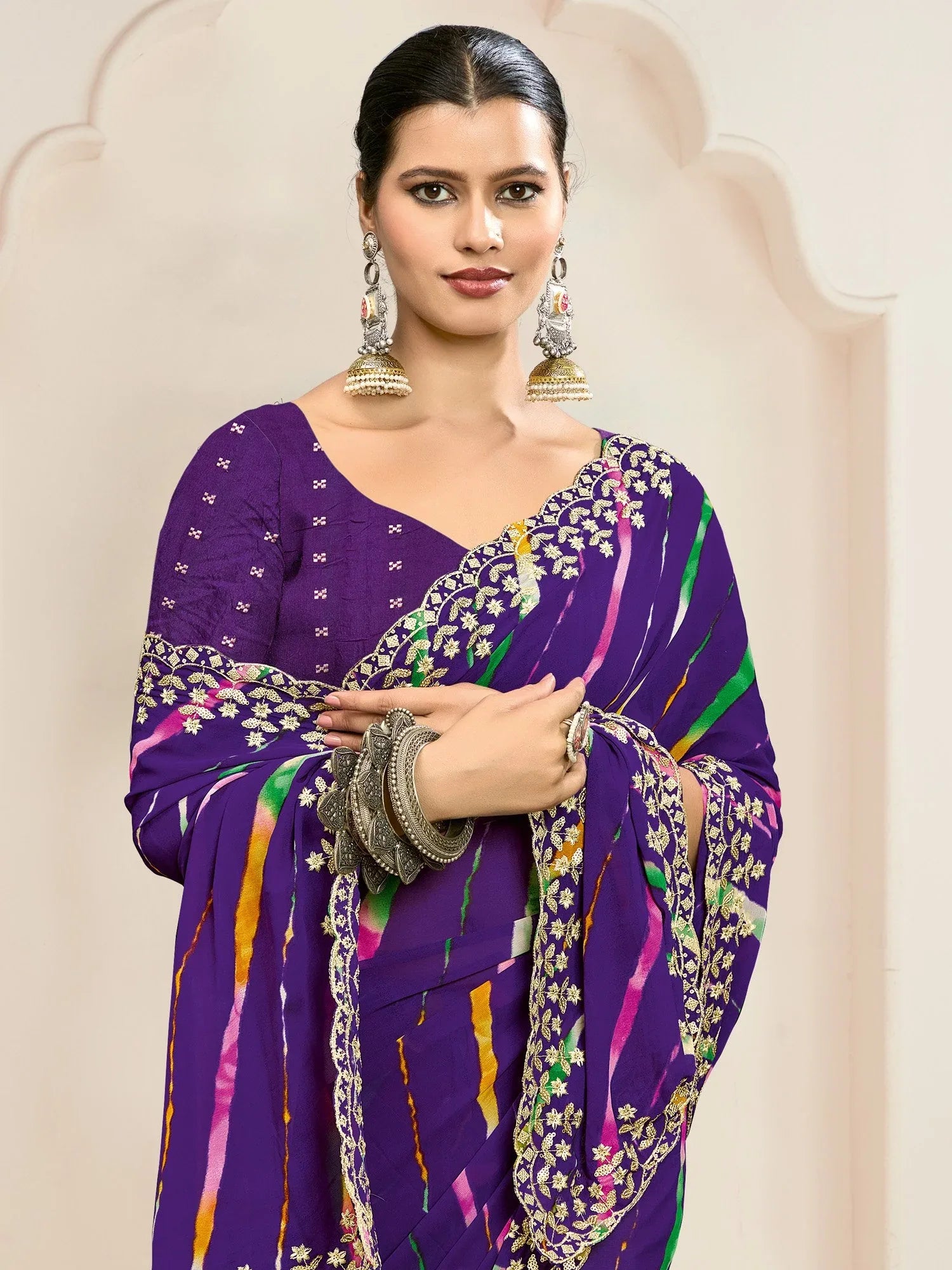 Purple Party Wear Georgette Embroidered Saree