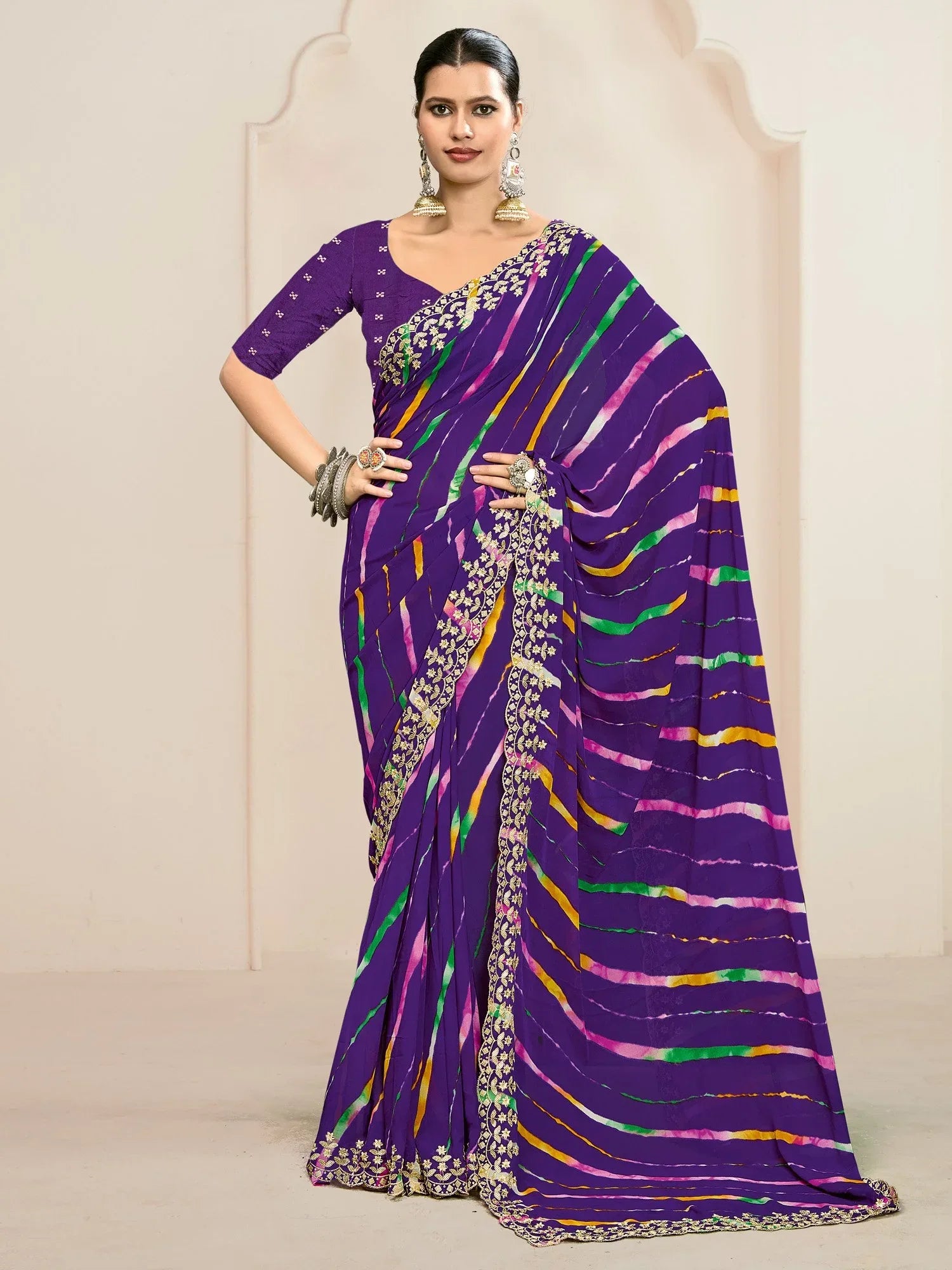 Purple Purple Party Wear Georgette Embroidered Saree