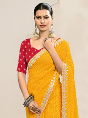 Yellow Party Wear Georgette Embroidered Saree