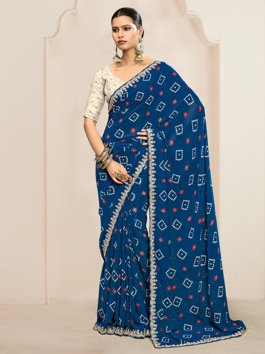 Blue  Navy Party Wear Georgette Embroidered Saree