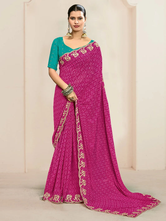 Pink Pink Party Wear Georgette Embroidered Saree