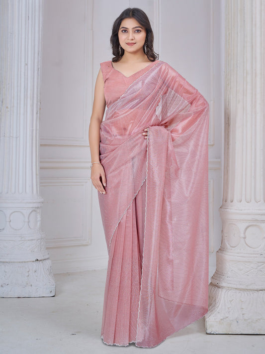 Pink Pink Party Wear Net Embellished Saree