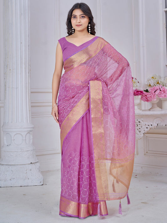 Purple Mauve Party Wear Tissue Woven Saree