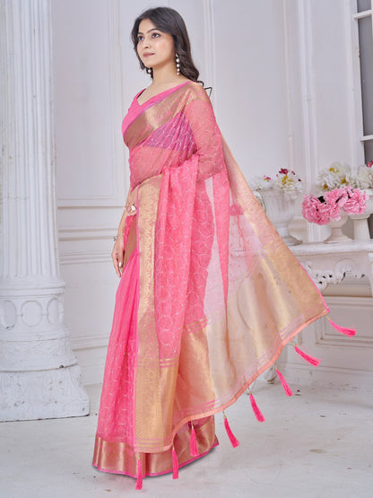 Pink Party Wear Tissue Woven Saree