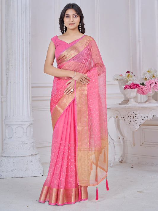 Pink Pink Party Wear Tissue Woven Saree