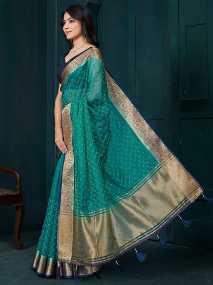 Light Party Wear Tissue Woven Saree