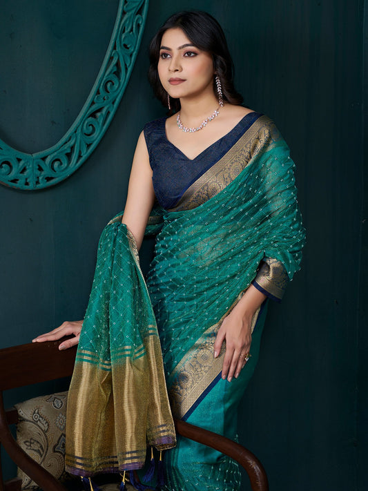 Blue Light Party Wear Tissue Woven Saree