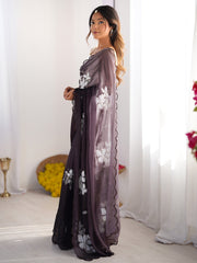 Purple Party Wear Organza Embellished Saree