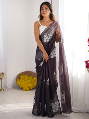 Purple Purple Party Wear Organza Embellished Saree