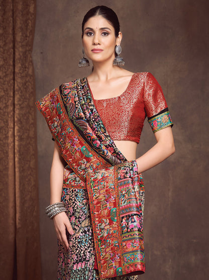 Black Banarasi Viscose Silk Woven Saree