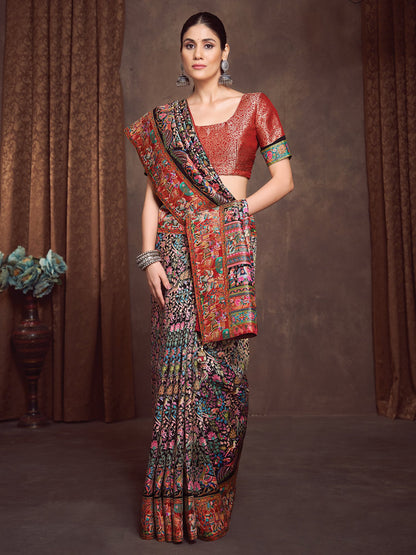 Black Black Banarasi Viscose Silk Woven Saree