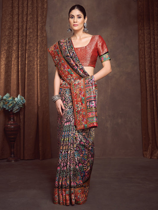 Black Black Banarasi Viscose Silk Woven Saree