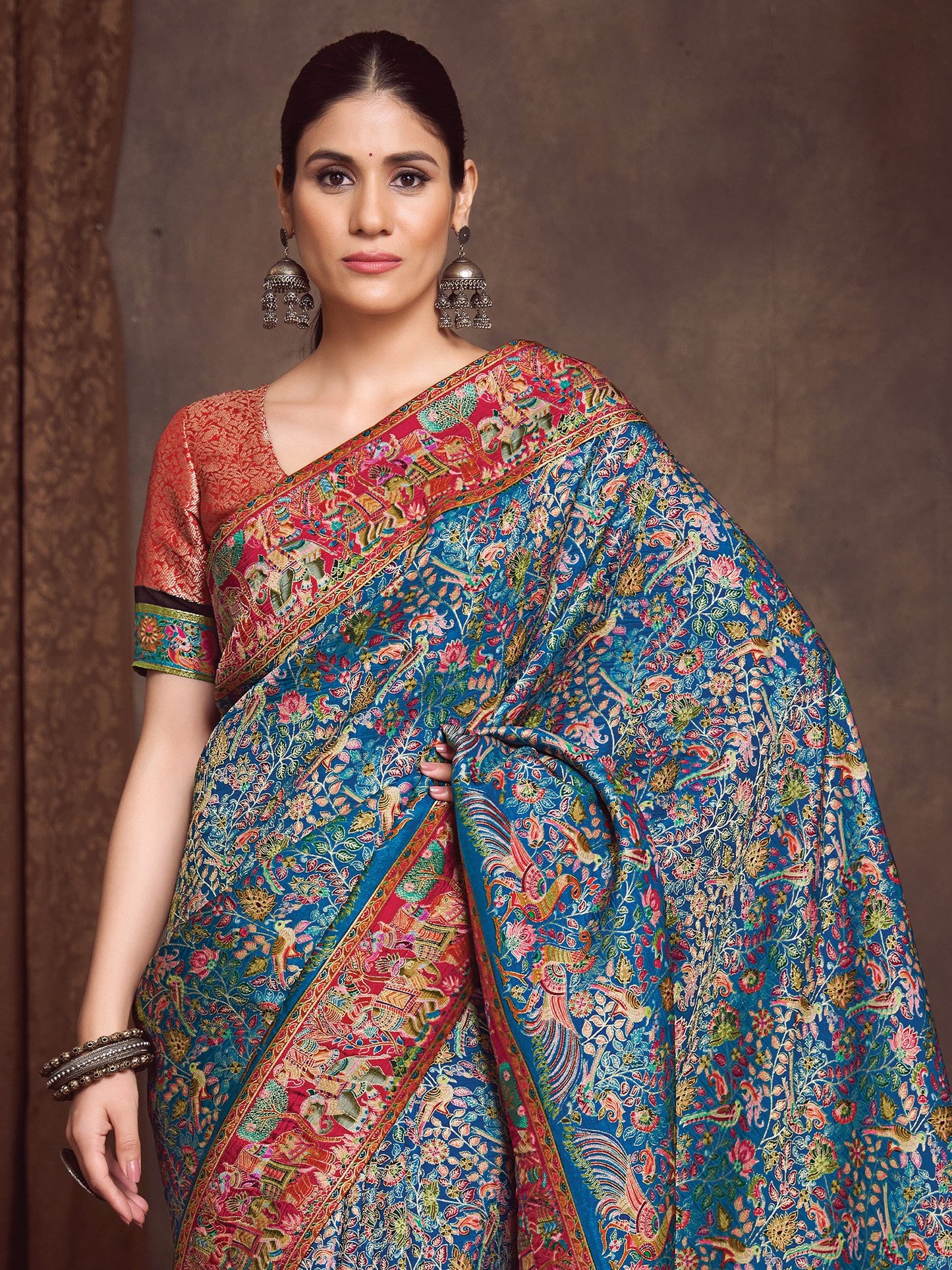 Teal Banarasi Viscose Silk Woven Saree