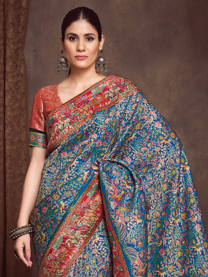 Teal Banarasi Viscose Silk Woven Saree