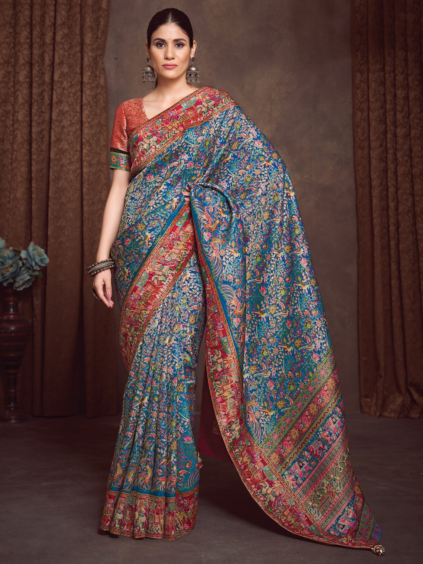 Blue Teal Banarasi Viscose Silk Woven Saree